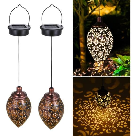 Hanging Solar Lights Solar Lantern LED Garden Lights Metal Lamp Waterproof - Picture 1 of 7